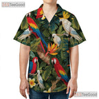 White Jungle Tropical Parrot Aloha Hawaiian Tee Unisex Beach Outfit Summer Top