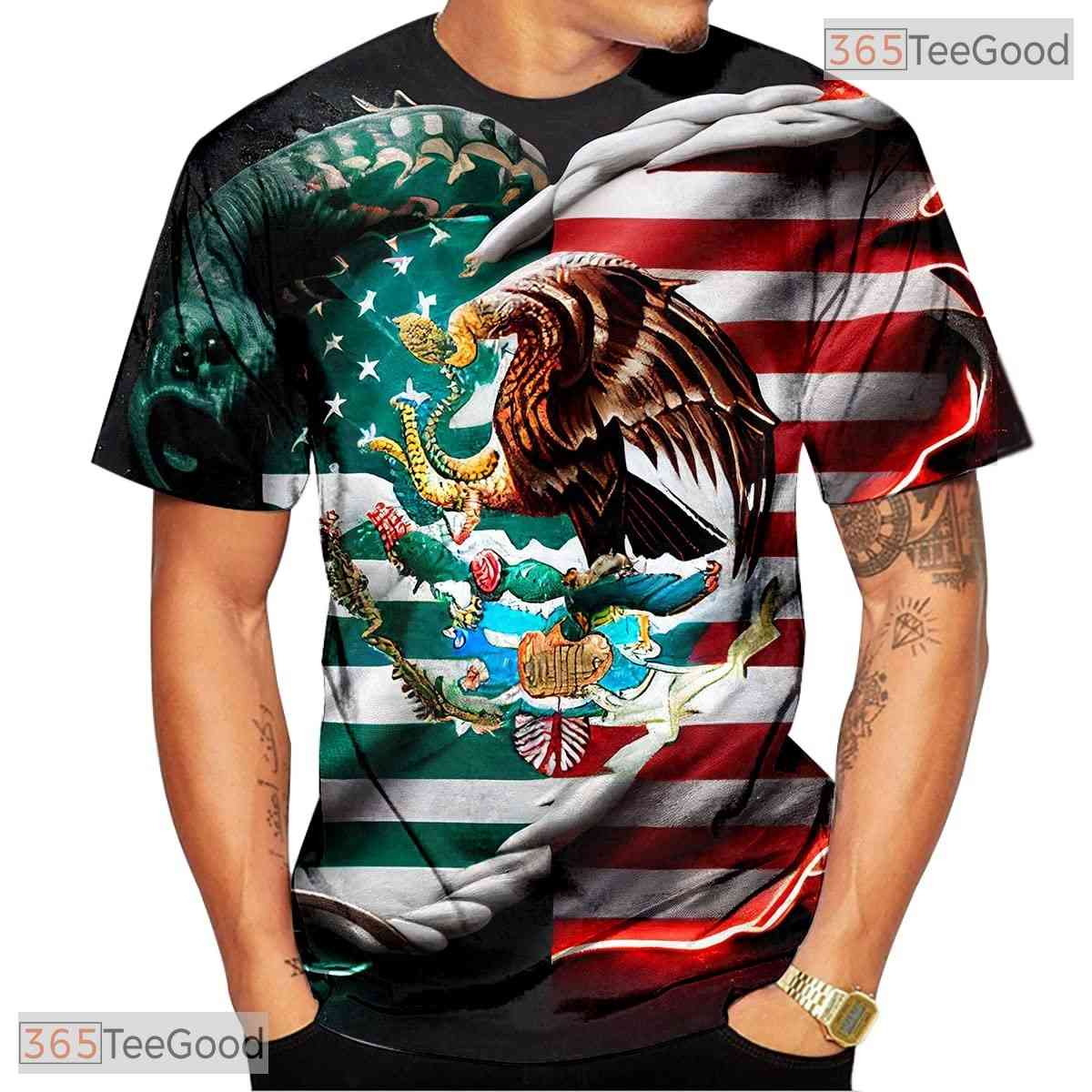 White Star Stripe USA Flag Patriot Eagle 3D Graphic Short Sleeve Unisex Shirt