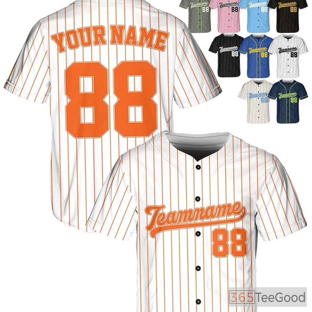 White Orange Baseball Jersey Tee - Custom Name, Number & Logo Design for Men & Women