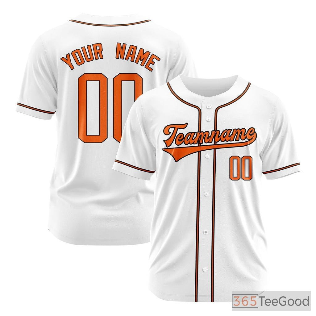 White Orange Baseball Jersey Tee for Men & Women - Create Your Custom Name, Number & Logo