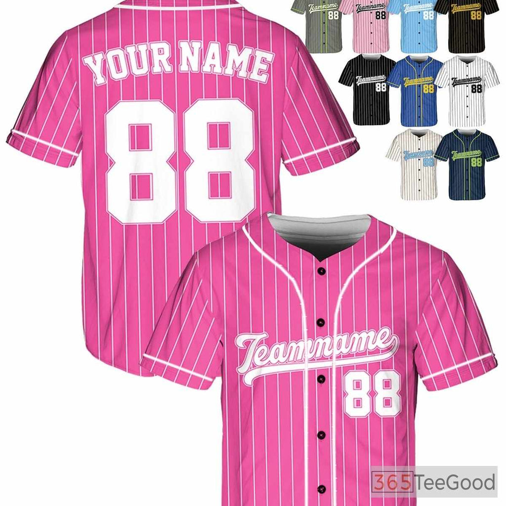 White Pink Baseball Jersey Tee - Personalize with Your Name, Number, or Logo