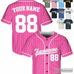 White Pink Baseball Jersey Tee - Personalize with Your Name, Number, or Logo