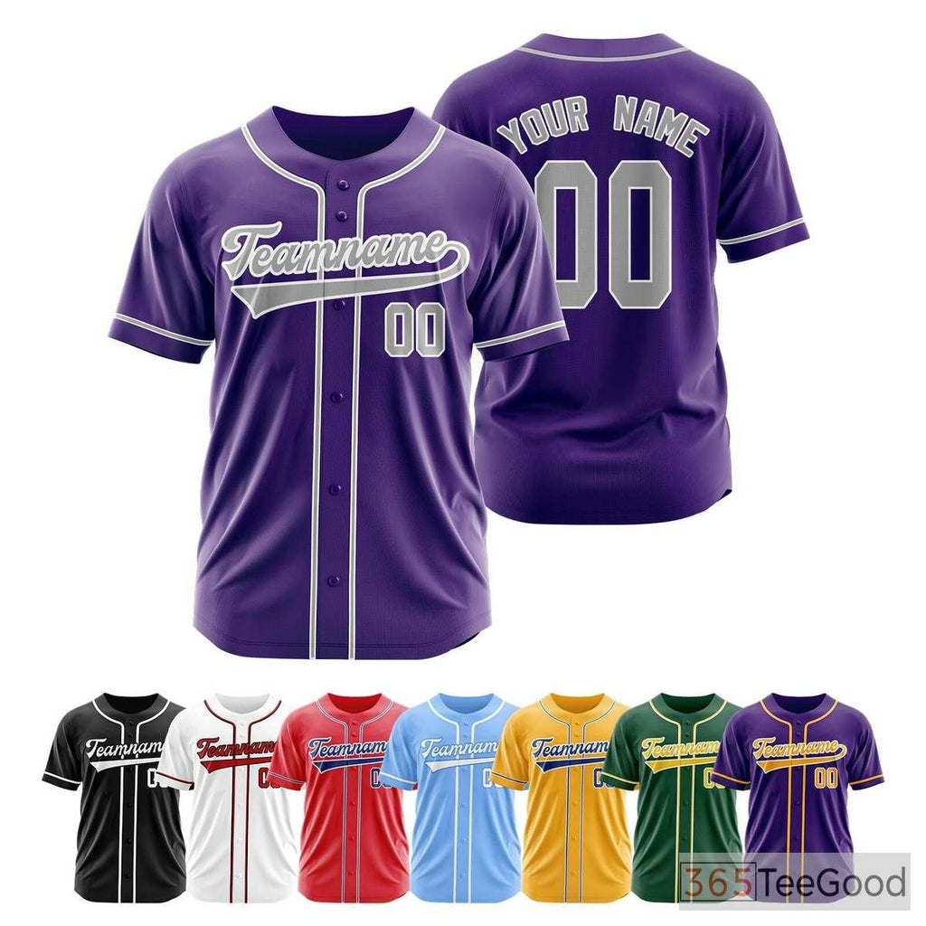 White, Purple & Gray Baseball Jersey Tee for Men & Women - Customizable for Your Team