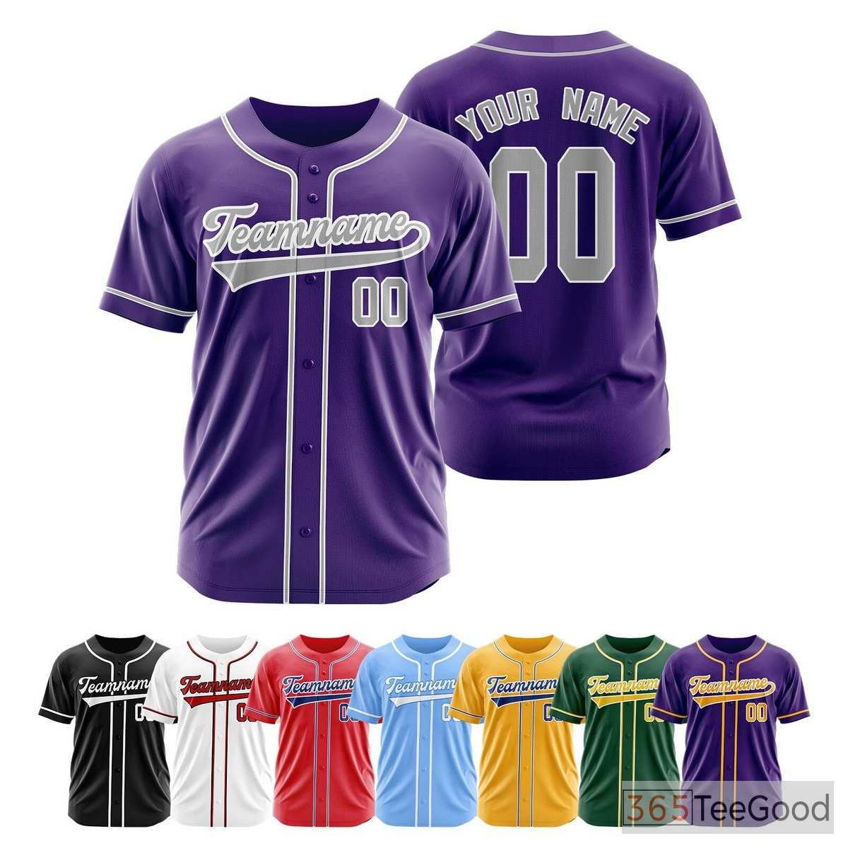 White, Purple & Gray Baseball Jersey Tee for Men & Women - Customizable for Your Team