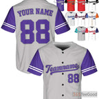 White, Purple & Silver Baseball Jersey Tee - Customize Your Stitched Name, Number & Logo