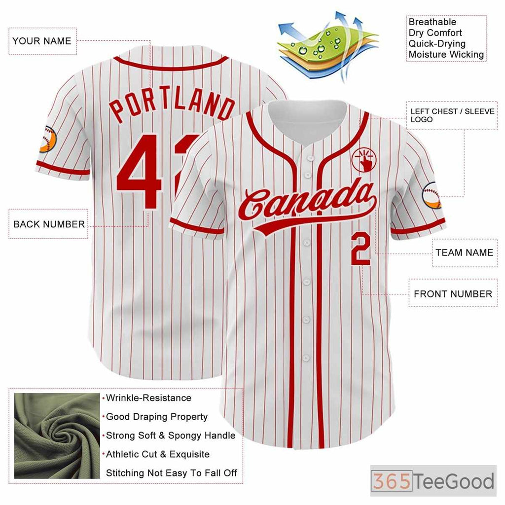 White Red Baseball Jersey Tee for Men & Women - Custom Name & Number Ready