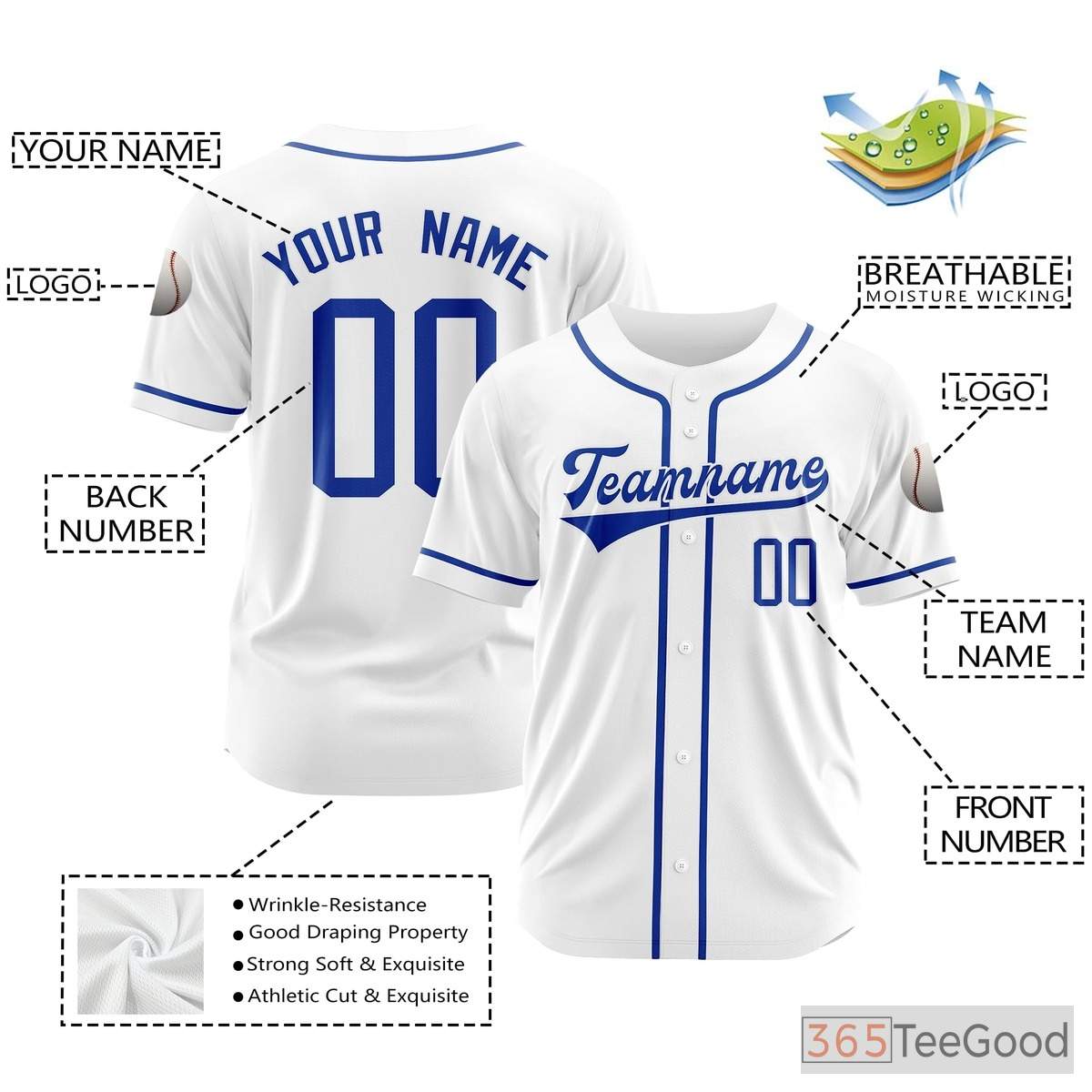 White Red Baseball Jersey Tee for Men & Women - Customize Your Team & Player Details