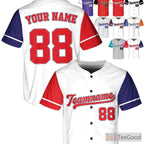 White, Red & Navy Baseball Jersey Tee - Customizable with Stitched Name, Number & Logo
