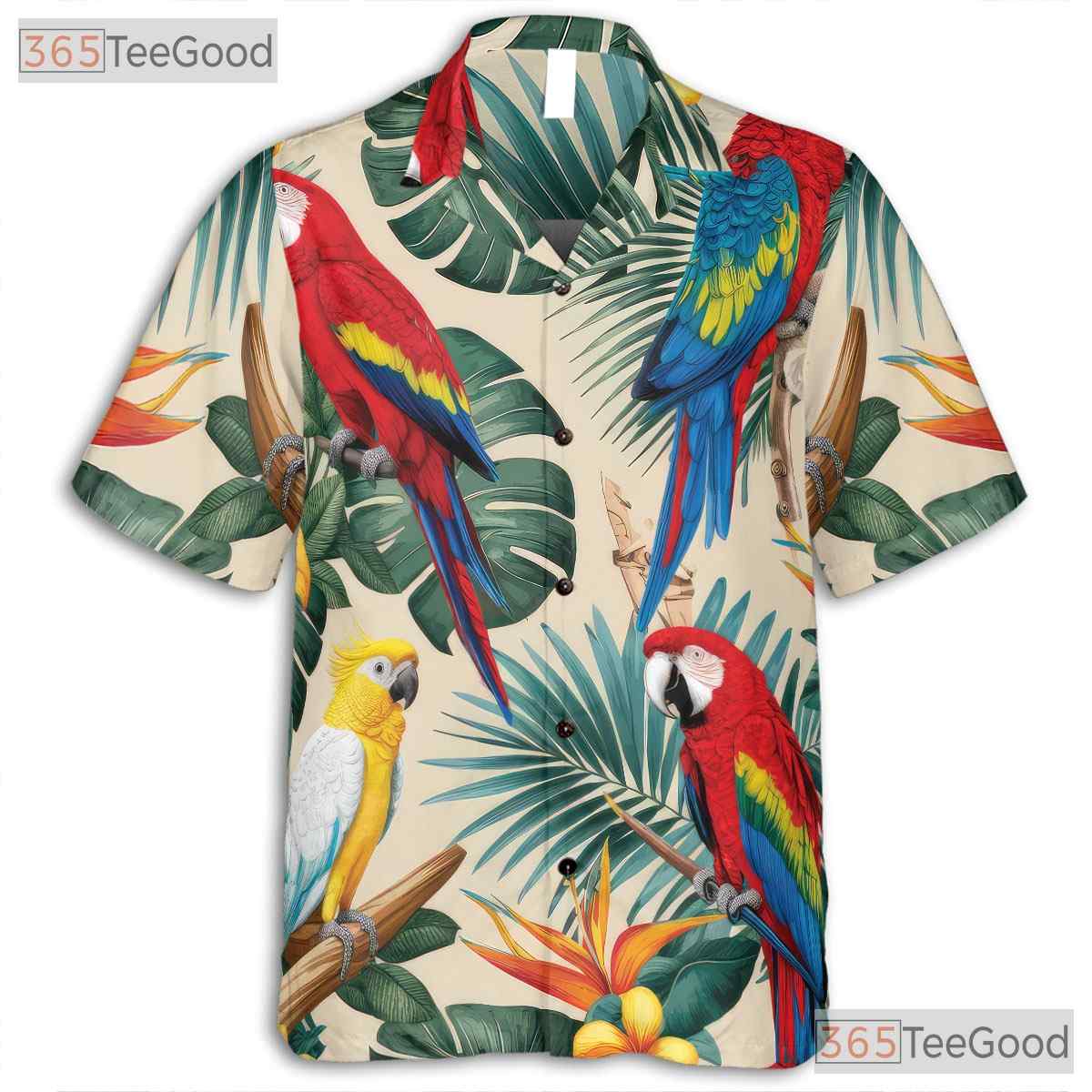 White Tropical Jungle Parrot Aloha Hawaiian Shirt Men Women Summer Beach Outfit