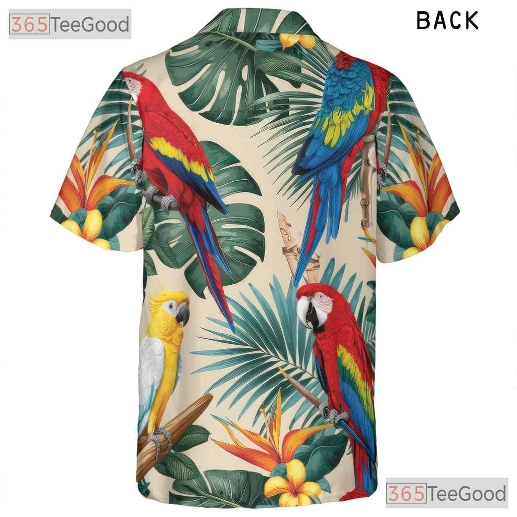 White Tropical Jungle Parrot Aloha Hawaiian Shirt Men Women Summer Beach Outfit