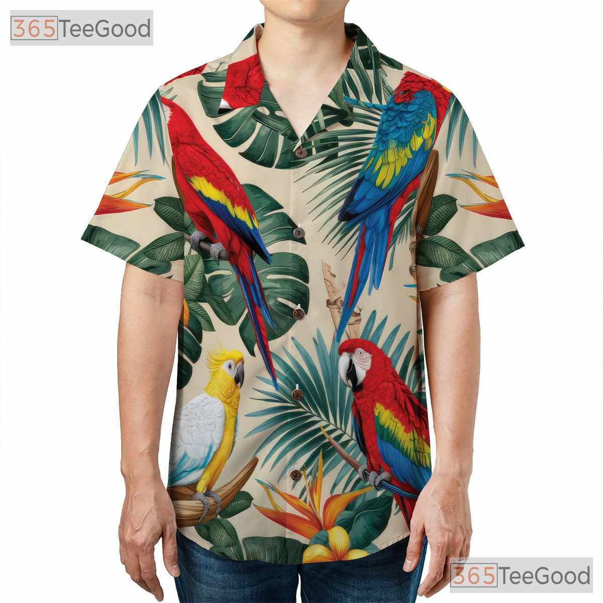 White Tropical Jungle Parrot Aloha Hawaiian Shirt Men Women Summer Beach Outfit