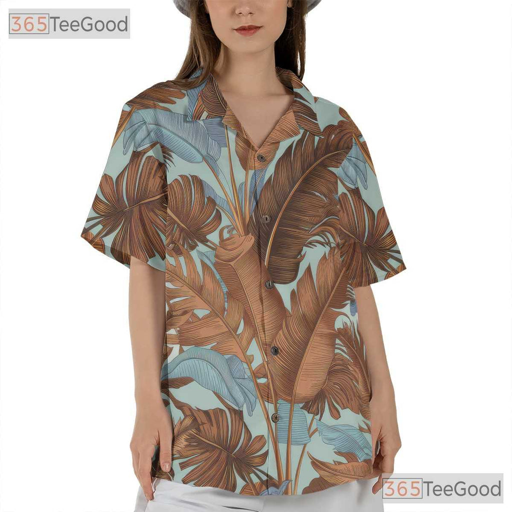 White Tropical Leaf Retro Botanical Aloha Hawaiian Shirt Unisex Beachwear Top