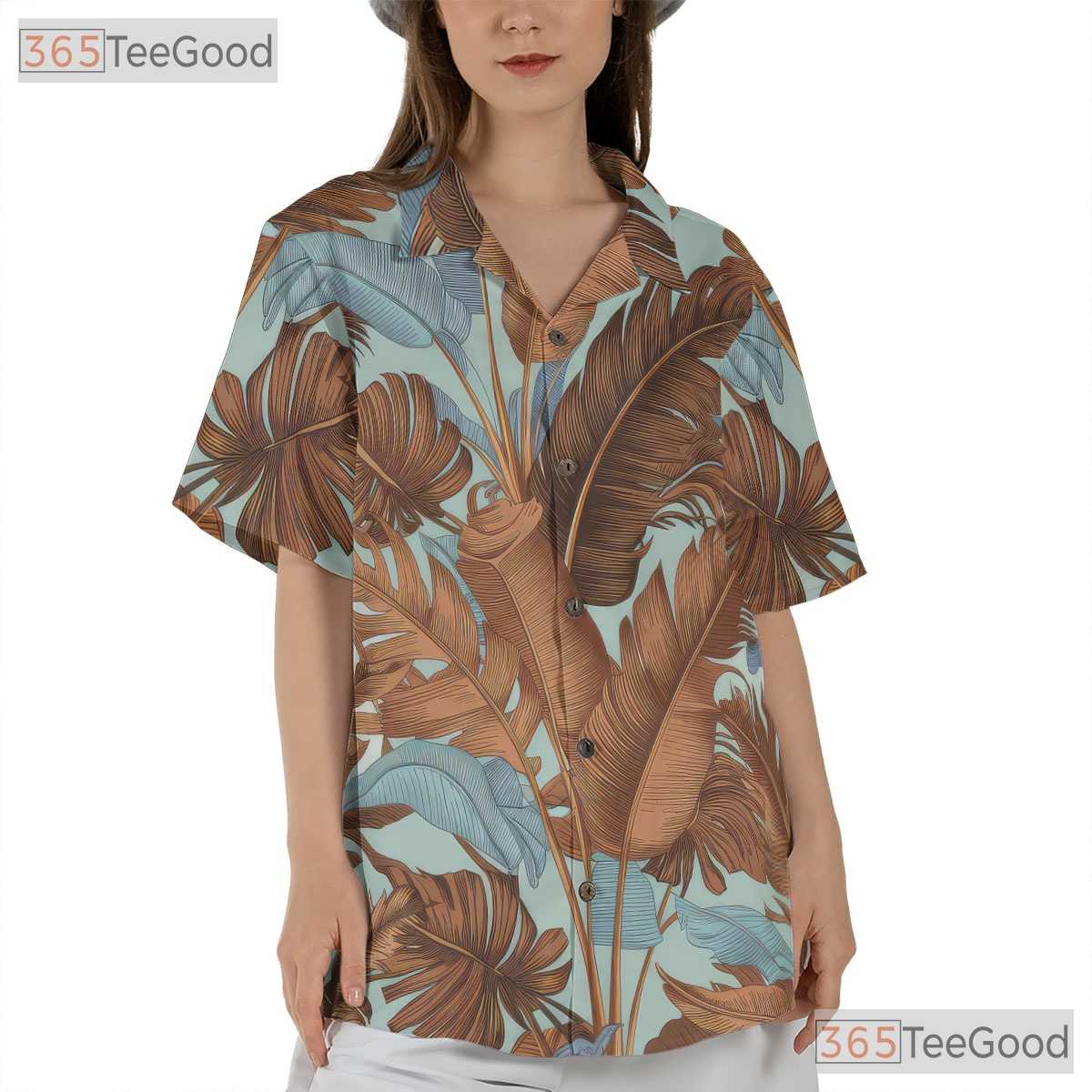 White Tropical Leaf Retro Botanical Aloha Hawaiian Shirt Unisex Beachwear Top
