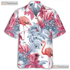 White Tropical Summer Flamingo Palm Tree Hawaiian Tee Men Women Aloha Top