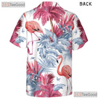 White Tropical Summer Flamingo Palm Tree Hawaiian Tee Men Women Aloha Top