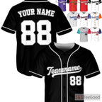 White & Black Baseball Jersey Tee - Customize Your Own Name, Number, or Logo