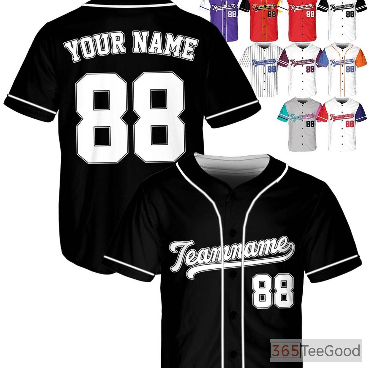 White & Black Baseball Jersey Tee - Customize Your Own Name, Number, or Logo