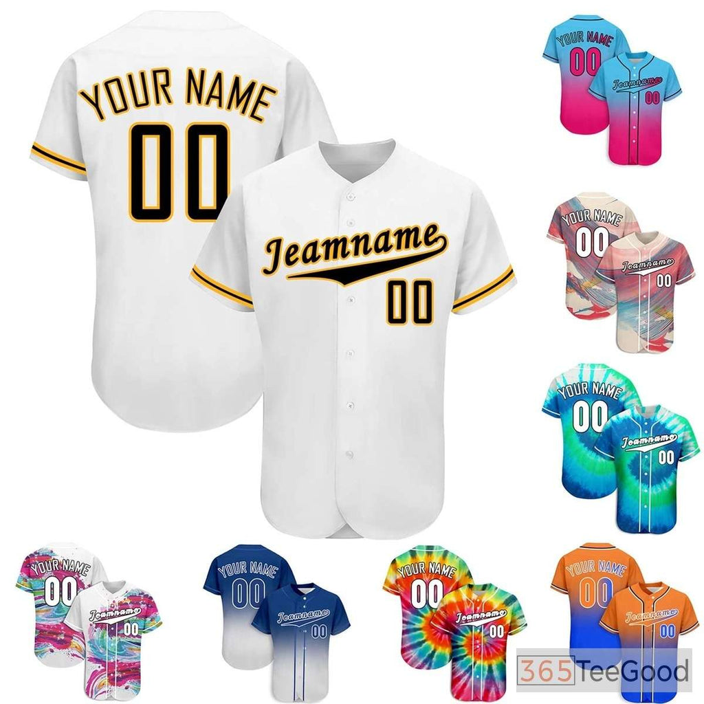 White & Black Custom Baseball Jersey Button Down Personalized Unisex Team Sports Tee