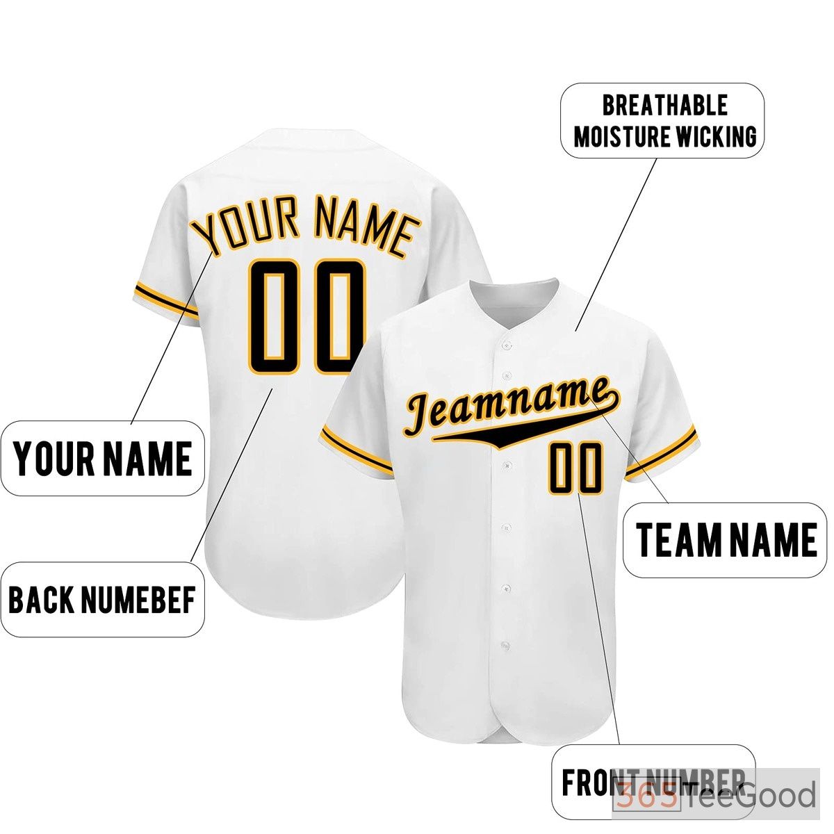 White & Black Custom Baseball Jersey Button Down Personalized Unisex Team Sports Tee
