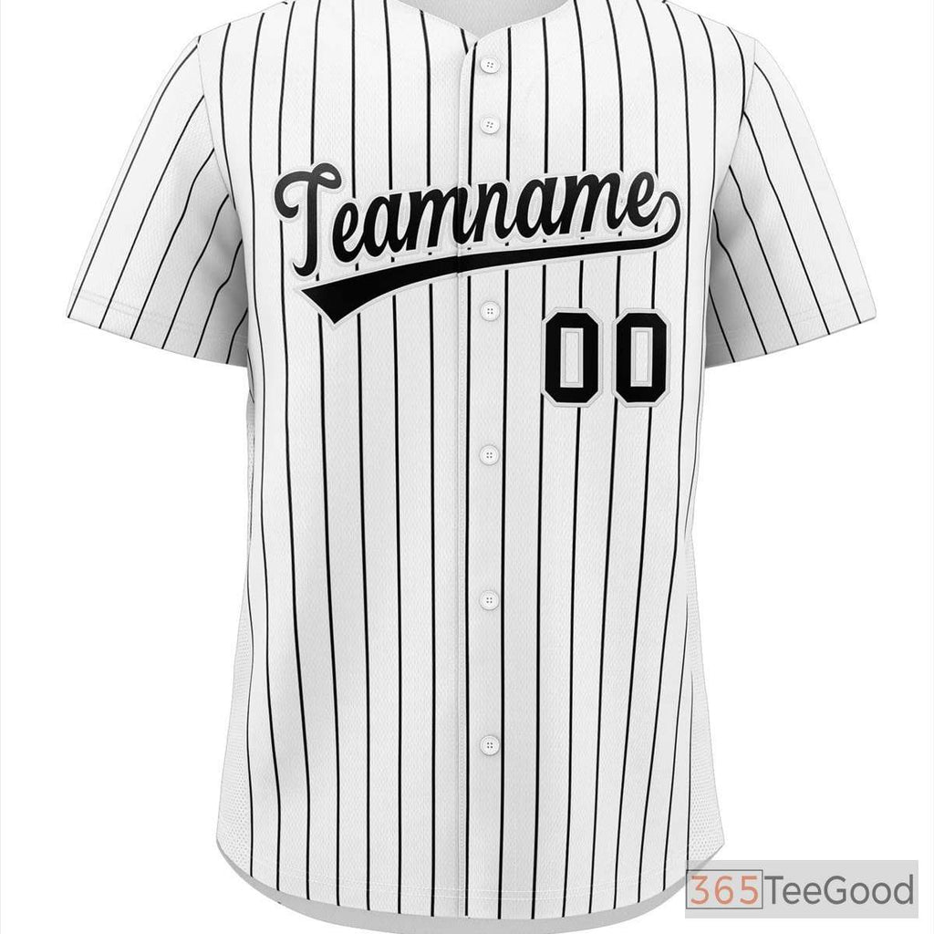 White & Black Striped Custom Baseball Jersey Shirt Personalized Unisex Sports Uniform
