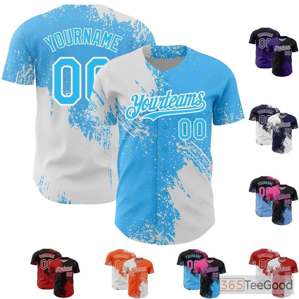 White & Blue Baseball Jersey Tee - Personalized Stitched Name & Number for Teams