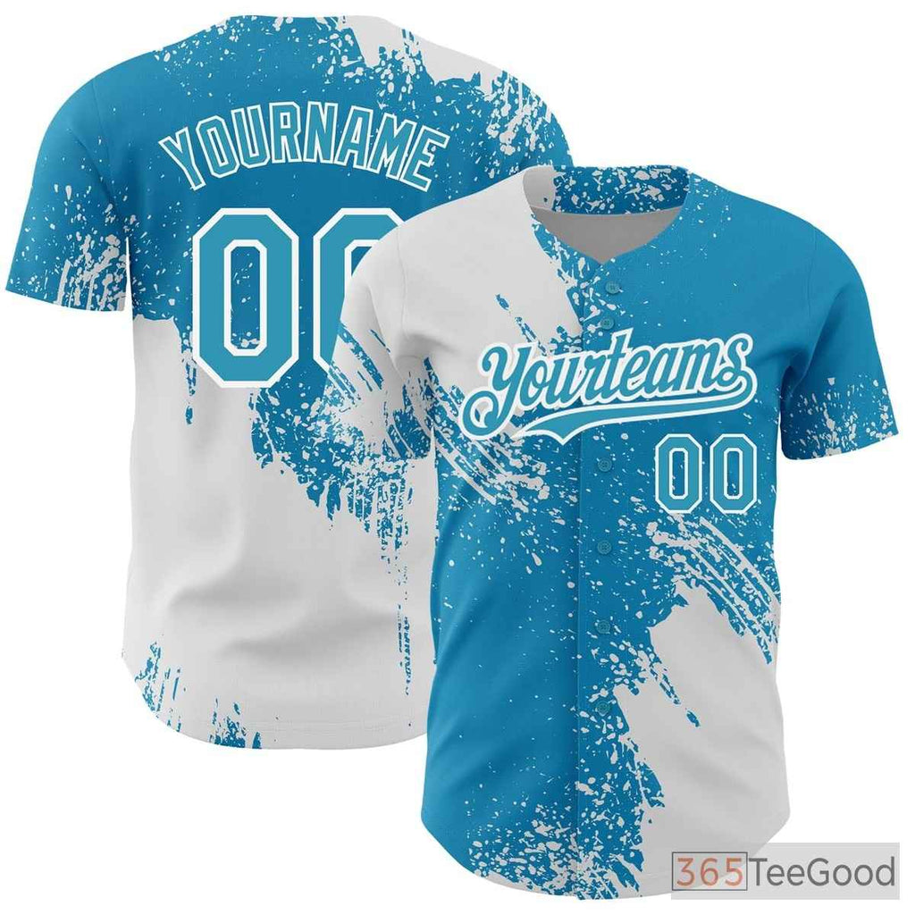 White & Blue Baseball Jersey Tee - Custom Stitched Name & Number for Men & Women