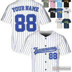 White & Blue Baseball Jersey Tee - Custom Stitched Name, Number, and Team Logo