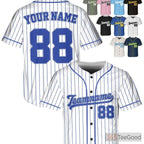 White & Blue Baseball Jersey Tee - Personalized with Your Custom Name, Number & Logo