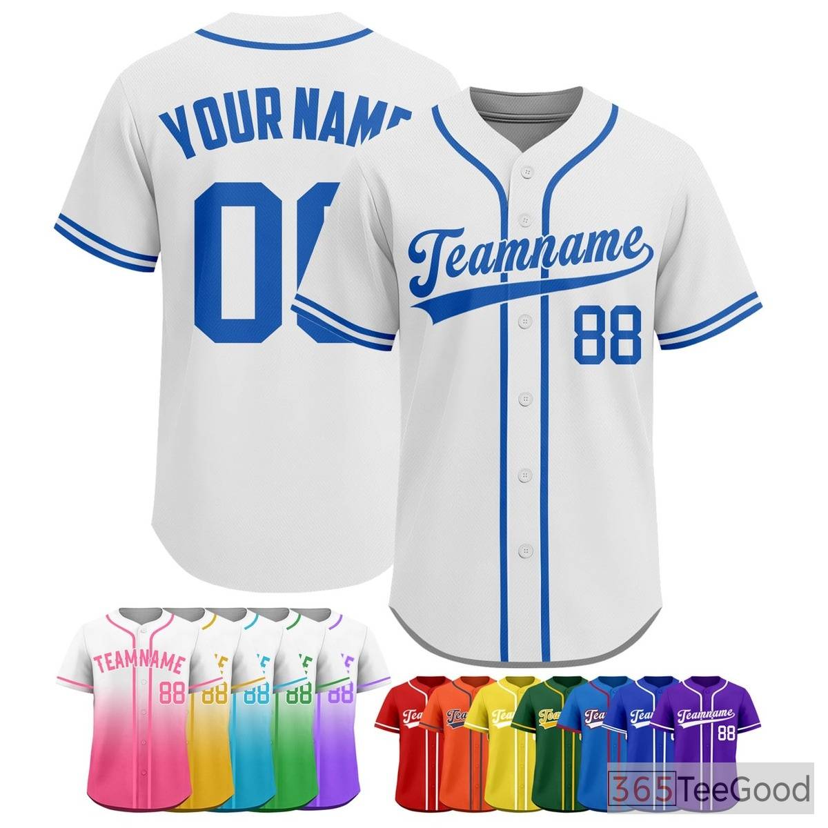 White & Blue Baseball Jersey Tee for Personalized Team Uniforms & Casual Style