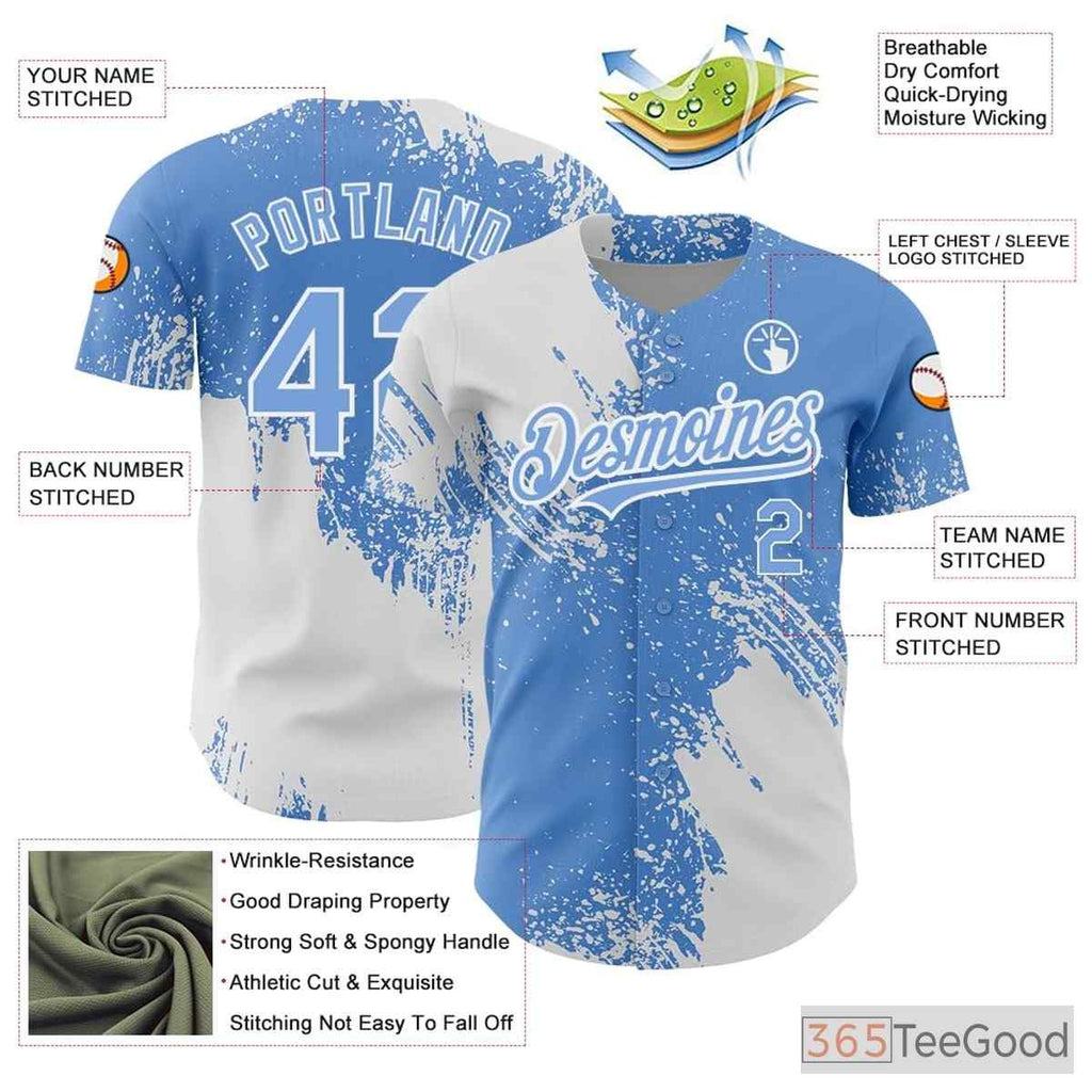 White & Blue Baseball Jersey Tee - Design Your Custom Stitched Name & Number