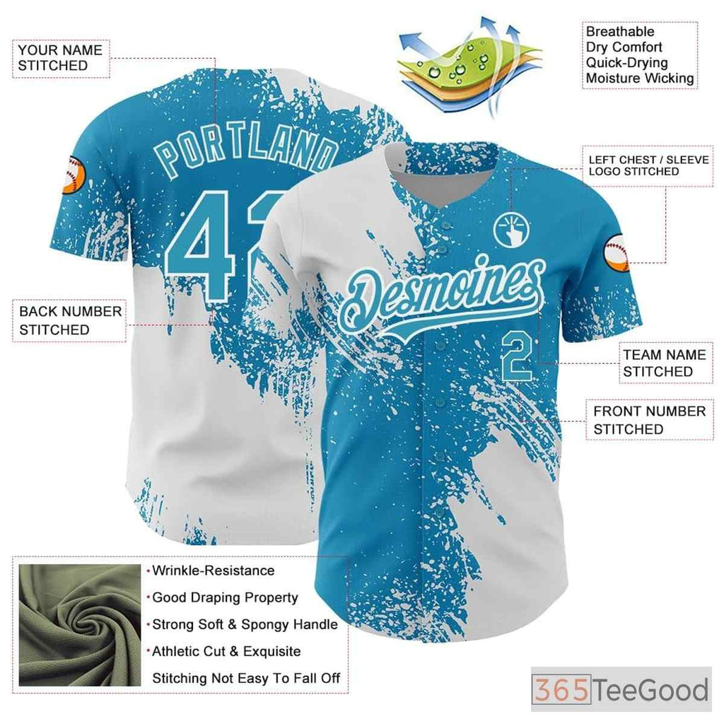 White & Blue Baseball Jersey Tee - Custom Stitched Name & Number for Men & Women