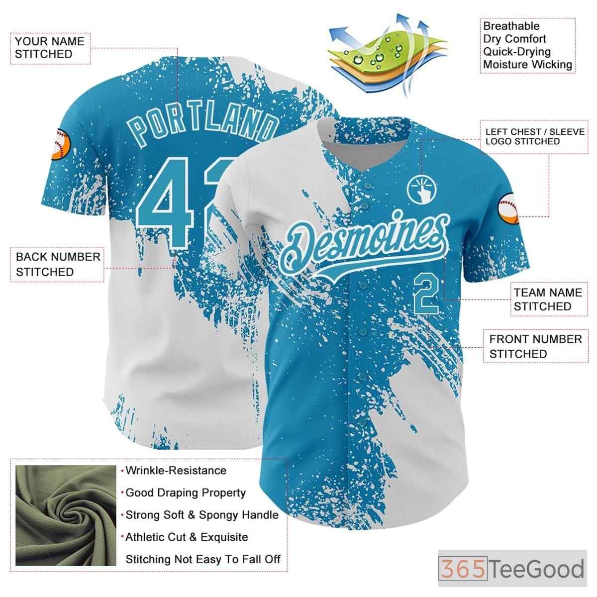 White & Blue Baseball Jersey Tee - Custom Stitched Name & Number for Men & Women