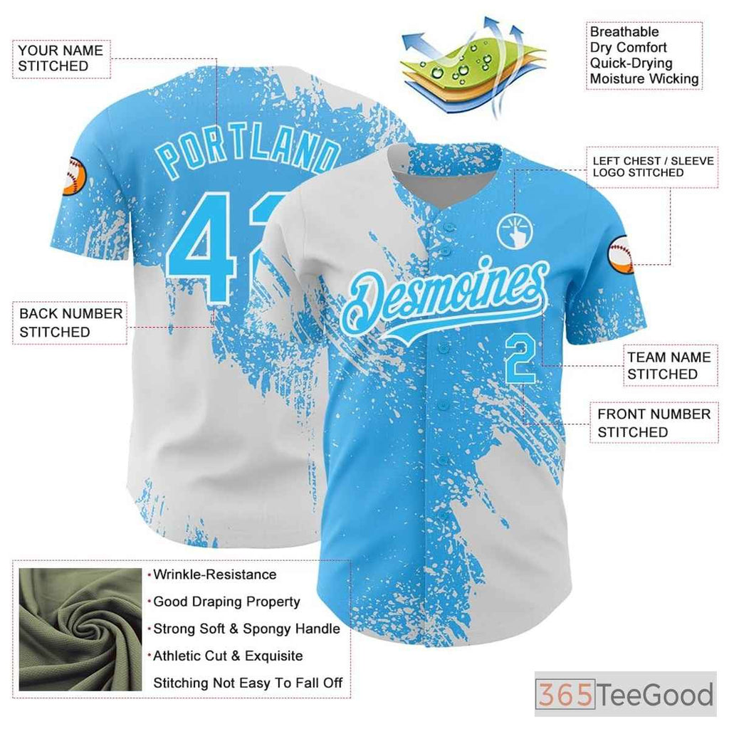 White & Blue Baseball Jersey Tee - Personalized Stitched Name & Number for Teams