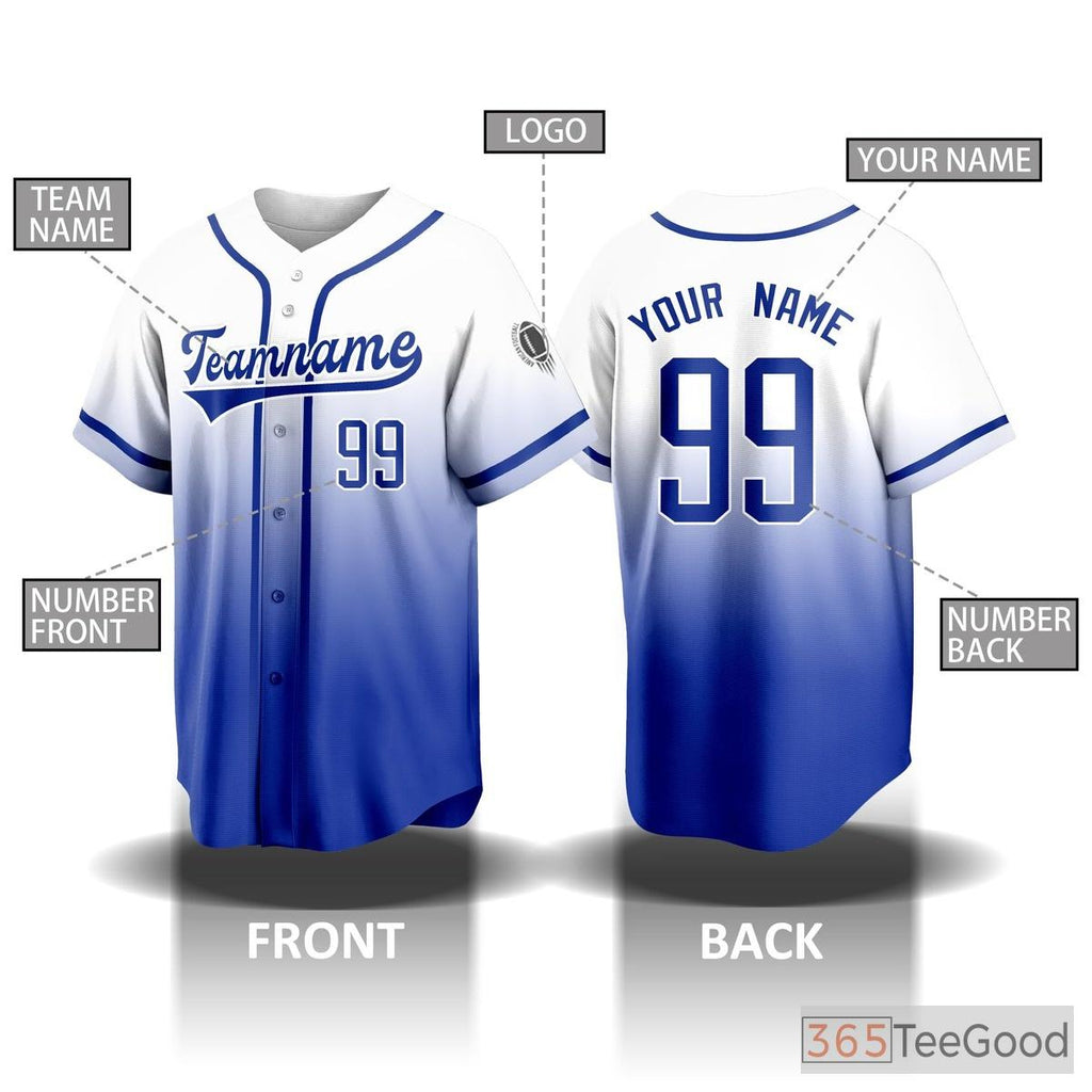 White & Blue Baseball Jersey Tee for Men & Women – Your Customized Name & Number