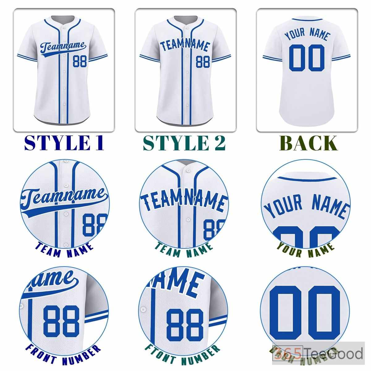 White & Blue Baseball Jersey Tee for Personalized Team Uniforms & Casual Style