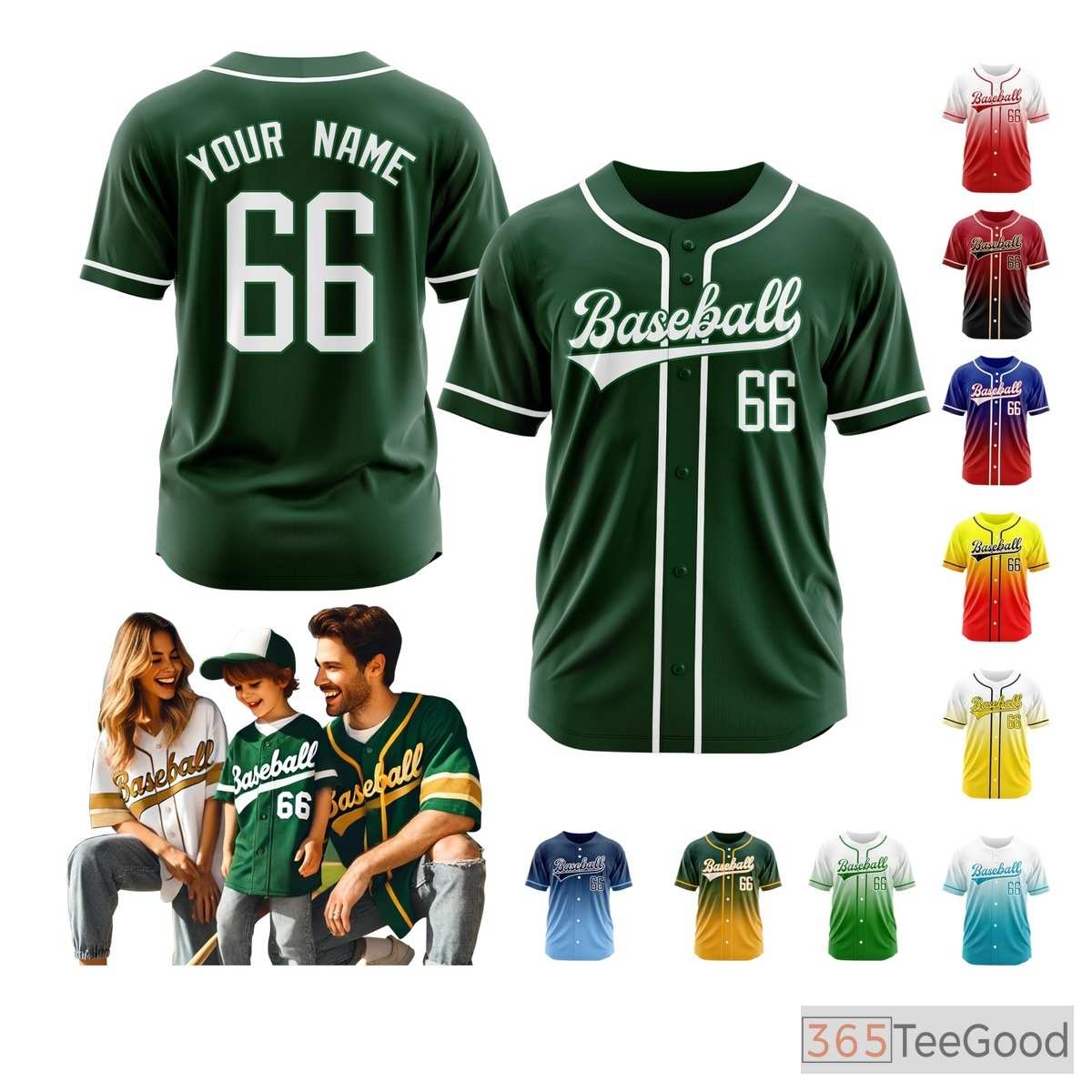 White & Green Baseball Jersey for Men & Women - Personalize Your Name, Number & Text