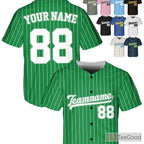 White & Green Baseball Jersey Tee for Men & Women, Add Your Name, Number, Logo