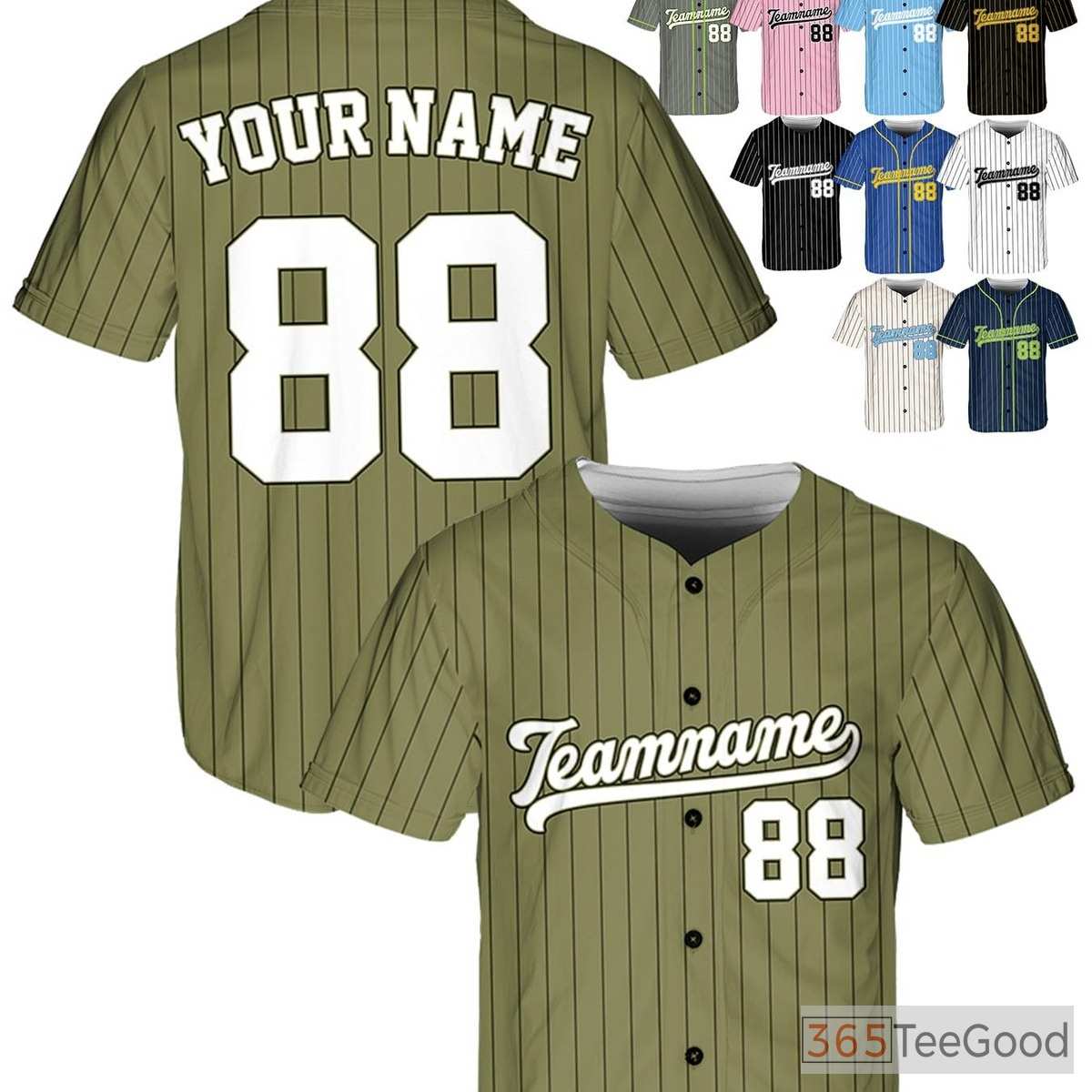 White & Green Baseball Jersey Tee - Custom Name, Number, and Logo Embroidery