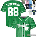 White & Green Baseball Jersey Tee - Personalized Stitched Name, Number & Logo