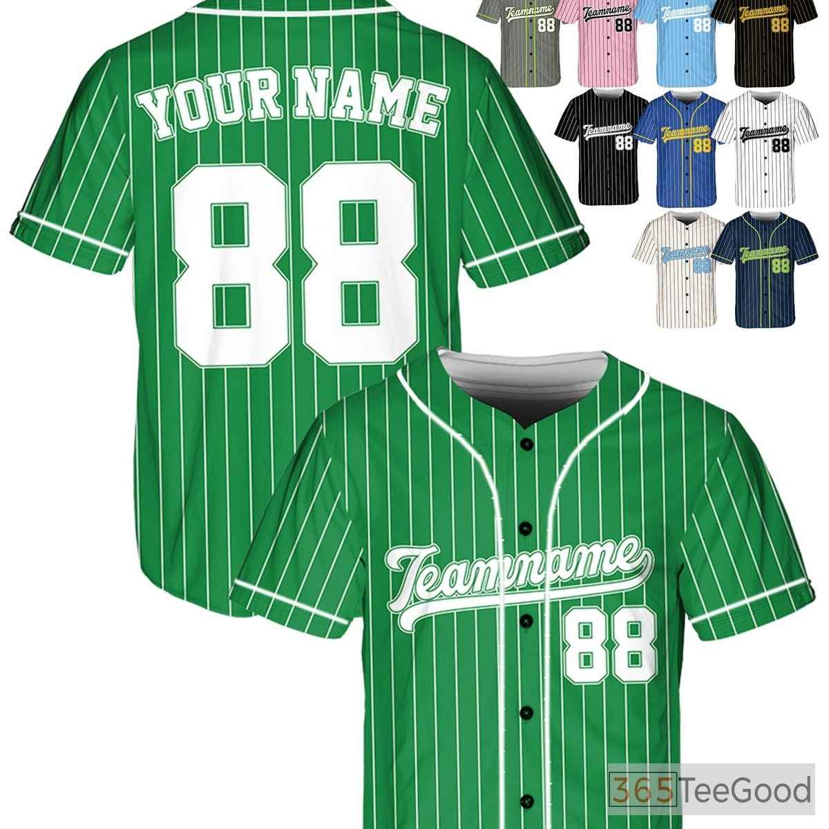 White & Green Baseball Jersey Tee - Personalized Stitched Name, Number & Logo