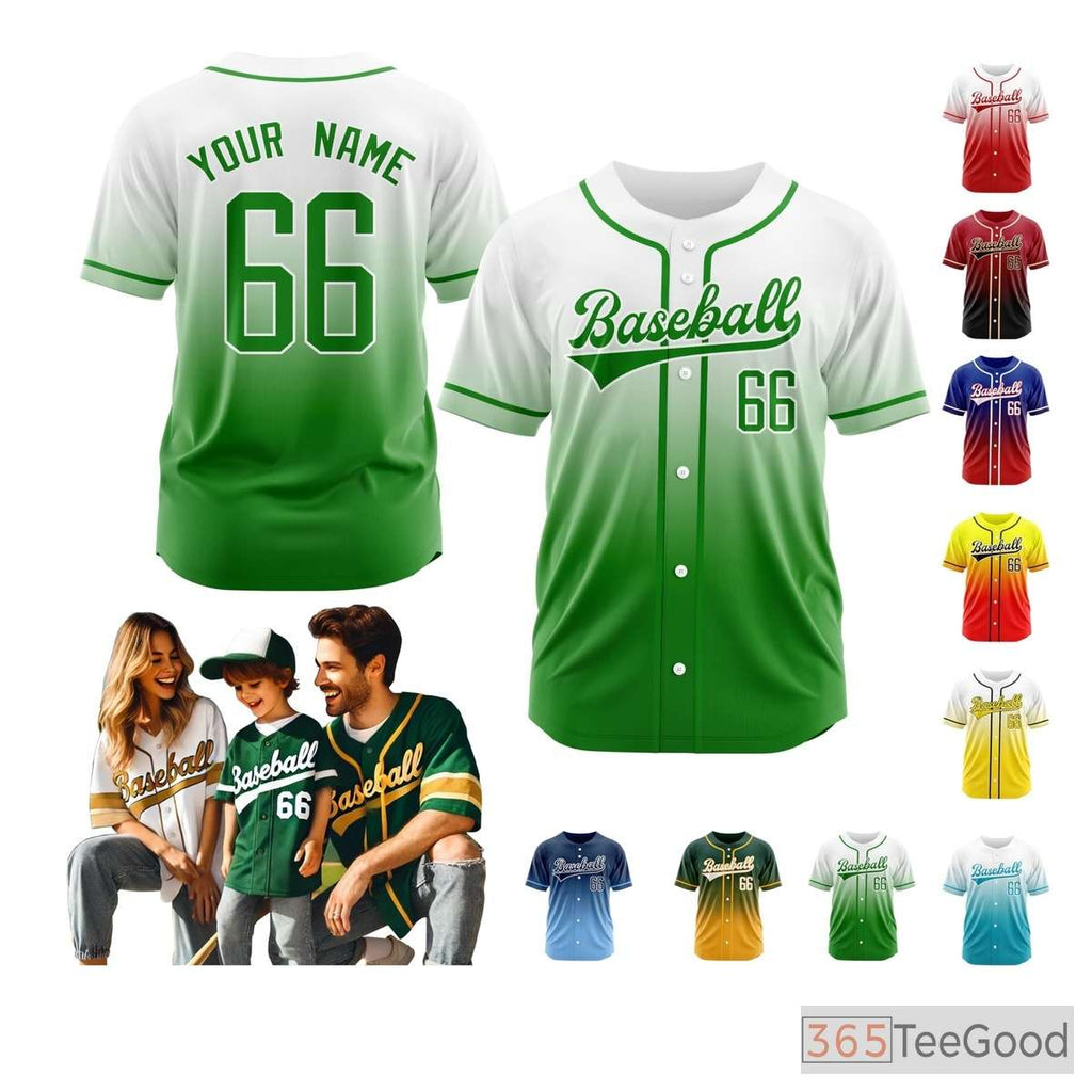 White & Green Baseball Jersey Tee for Men & Women - Personalize Your Stitched Design