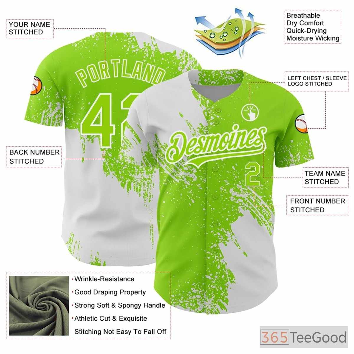White & Green Baseball Jersey Tee - Custom Stitched Name & Number Option