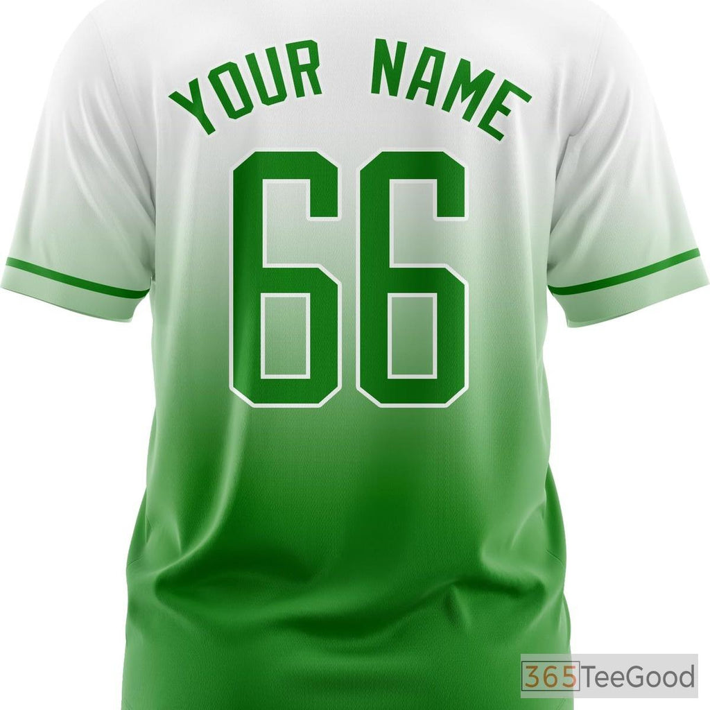 White & Green Baseball Jersey Tee for Men & Women - Personalize Your Stitched Design