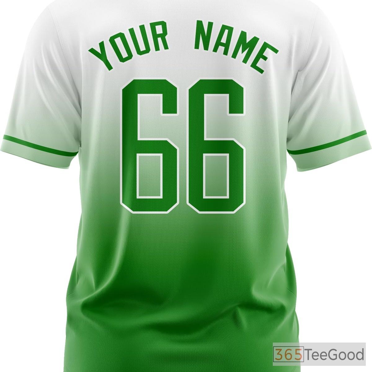 White & Green Baseball Jersey Tee for Men & Women - Personalize Your Stitched Design