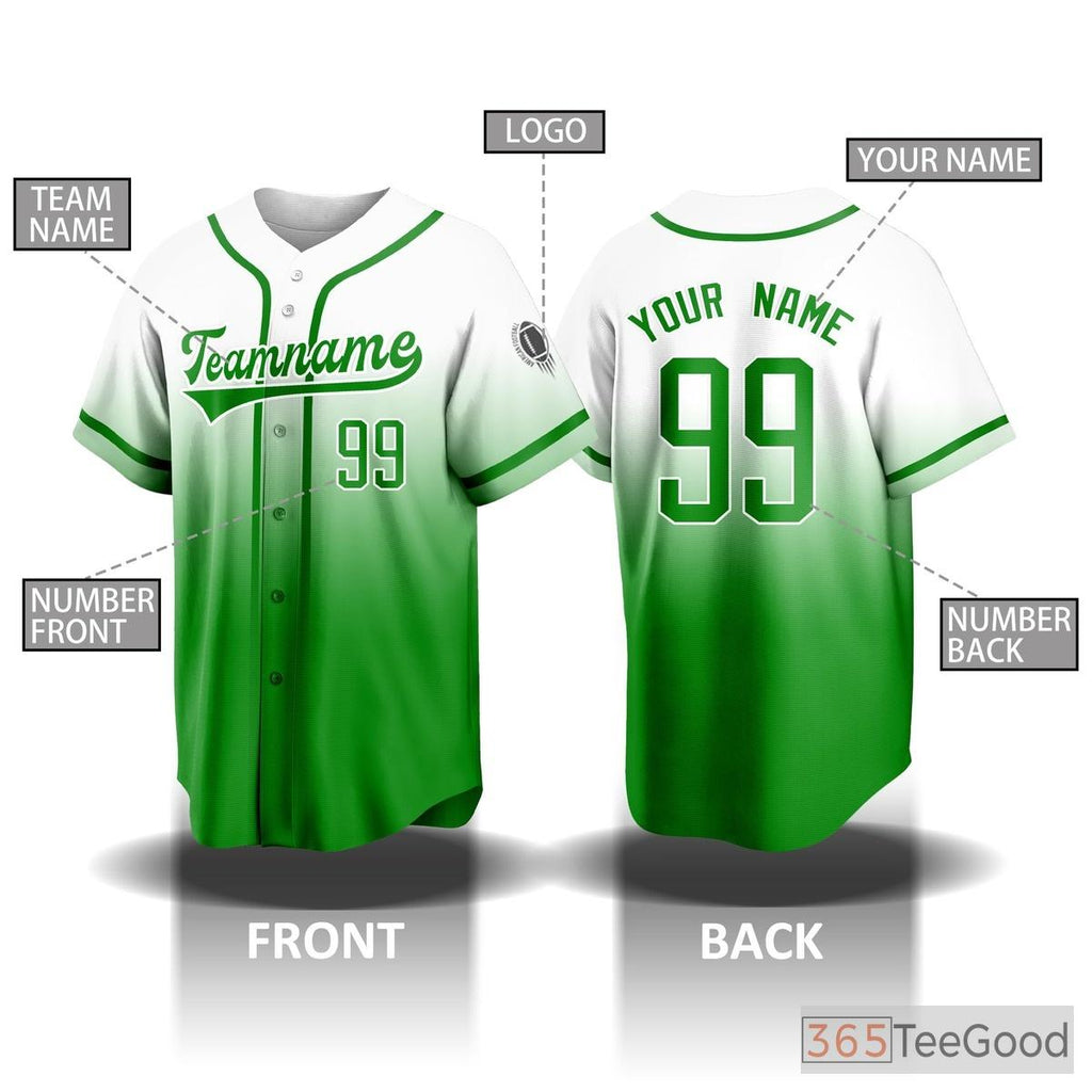 White & Green Baseball Jersey Tee for Men & Women - Add Your Unique Stitched Details