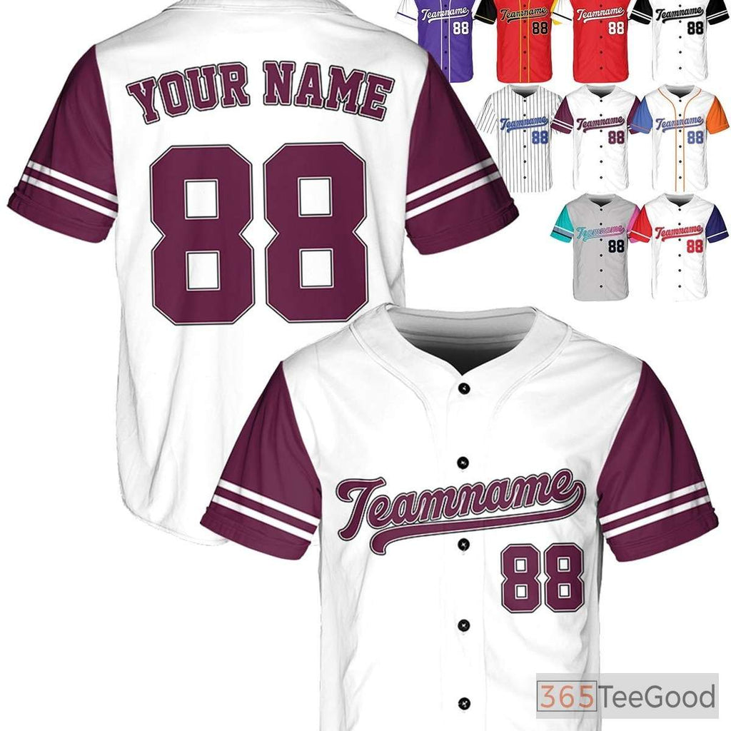 White & Maroon Baseball Jersey Tee - Add Your Preferred Name, Number, and Logo