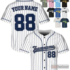 White & Navy Baseball Jersey Tee - Custom Name, Number, and Logo Embroidery
