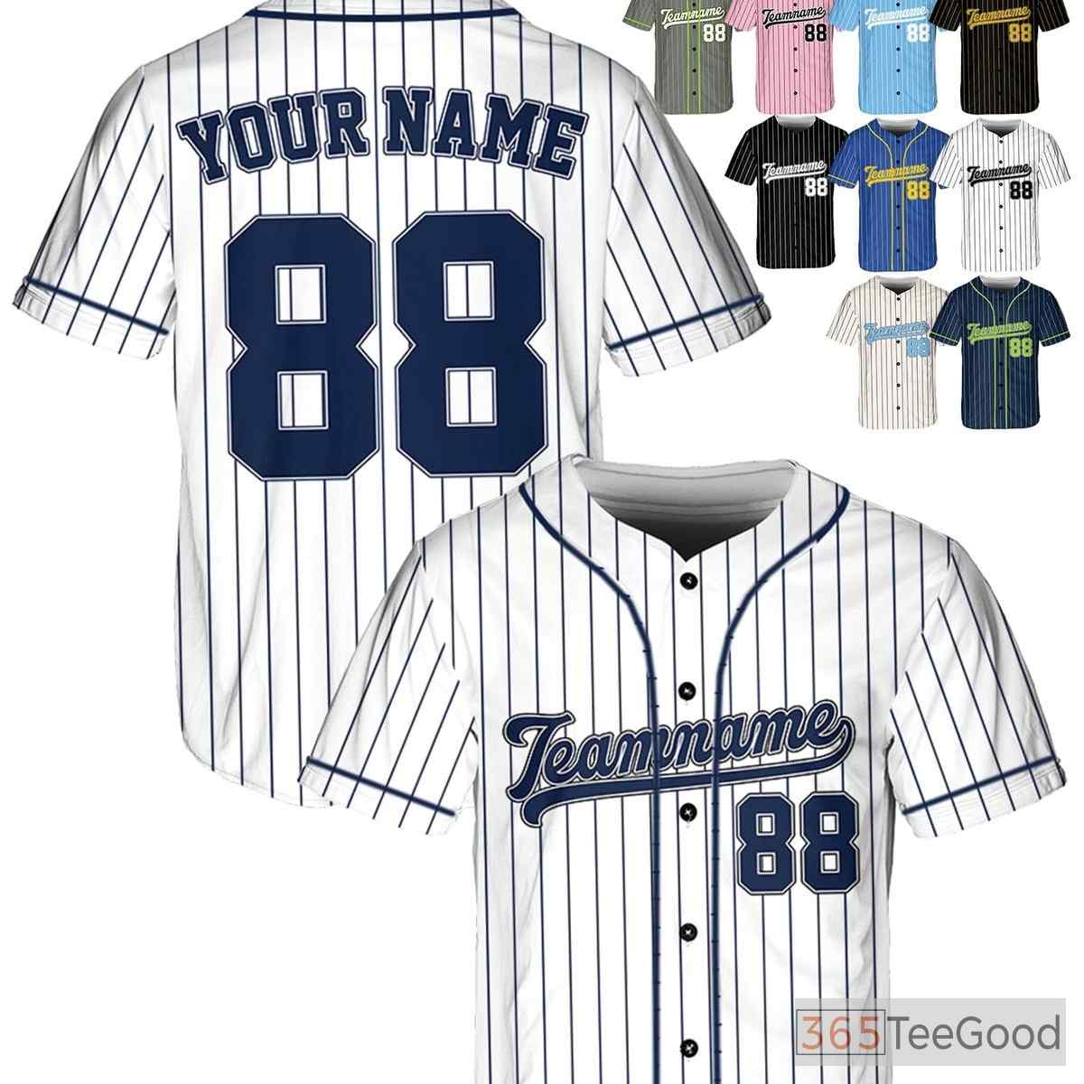 White & Navy Baseball Jersey Tee - Custom Name, Number, and Logo Embroidery