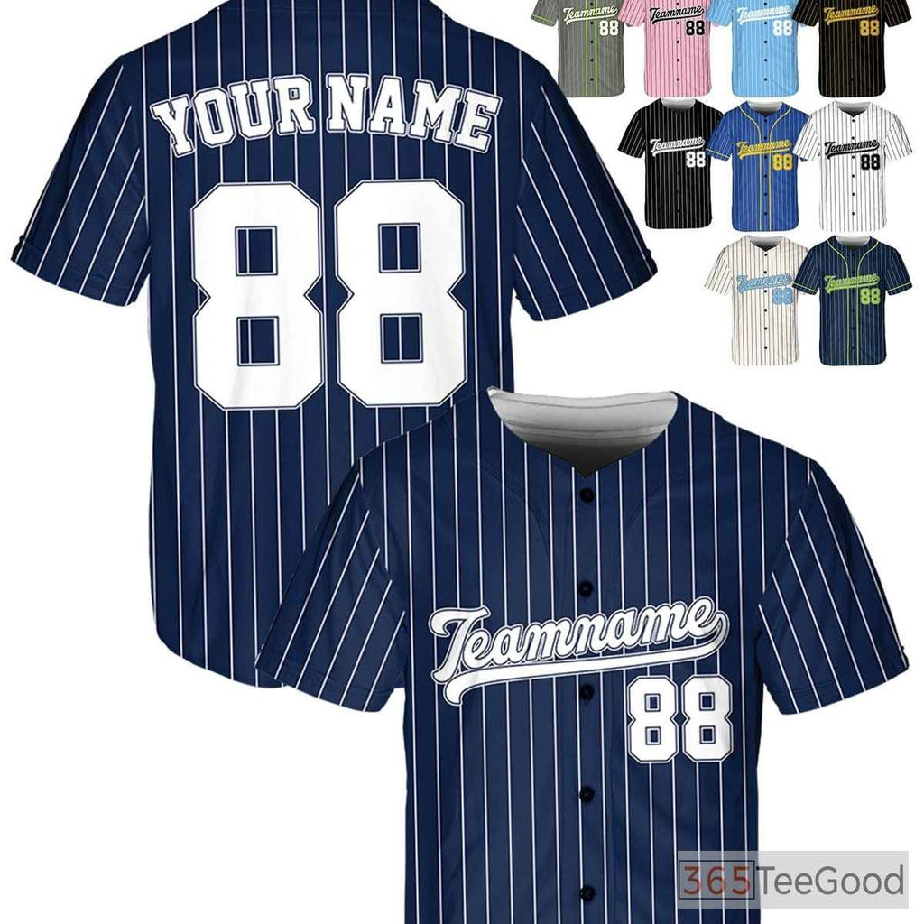 White & Navy Baseball Jersey Tee - Personalized with Custom Name, Number & Logo