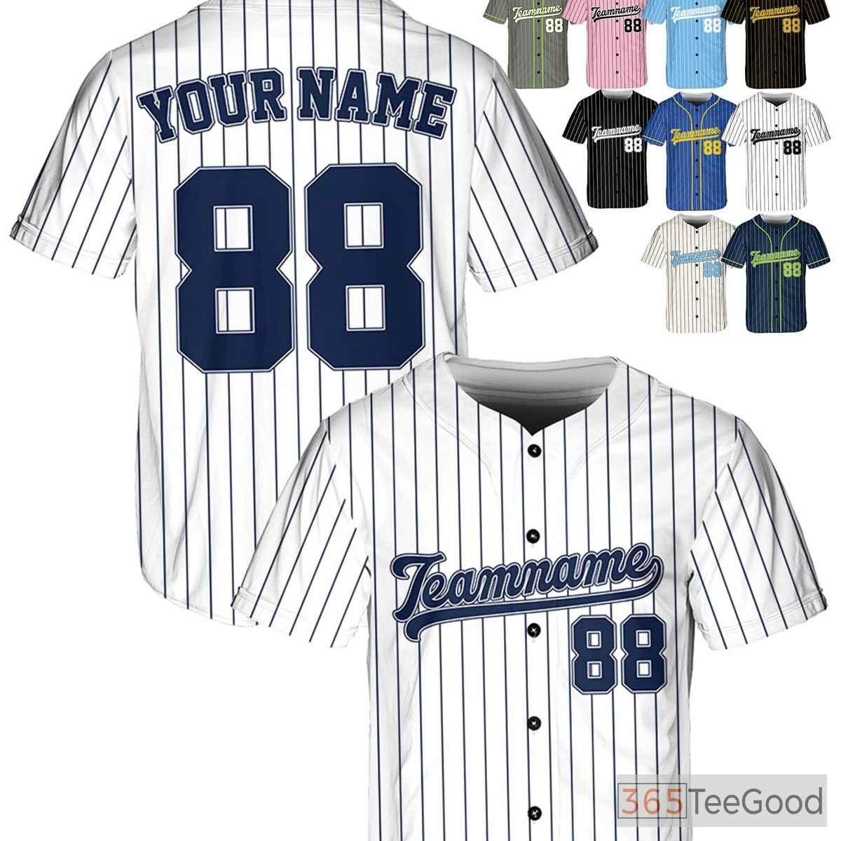 White & Navy Baseball Jersey Tee - Personalized Name, Number, and Logo Options